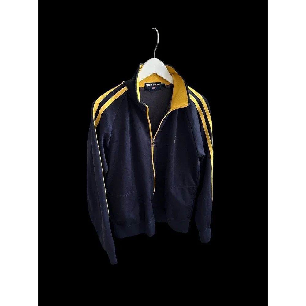 Ralph‎ Lauren Polo Sport Track Jacket Blue Yellow Zip Large Vintage 90's Flaws